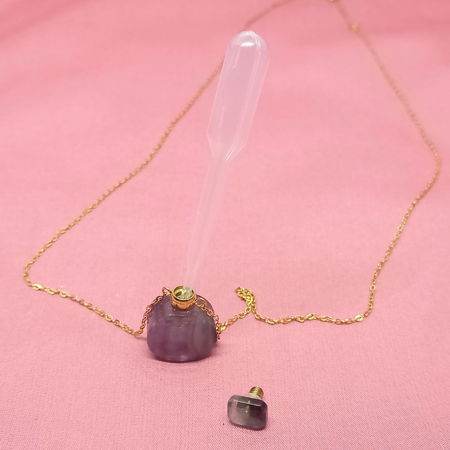 VIOLE PENDANT IN NATURAL FLUORITE STONES + STAINLESS STEEL NECKLACE