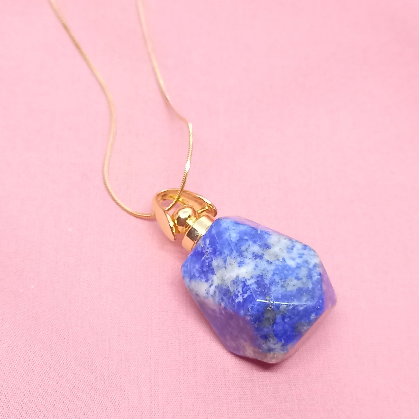 VIAL PENDANT MADE OF NATURAL LAPIS LAZULI STONES + STAINLESS STEEL NECKLACE